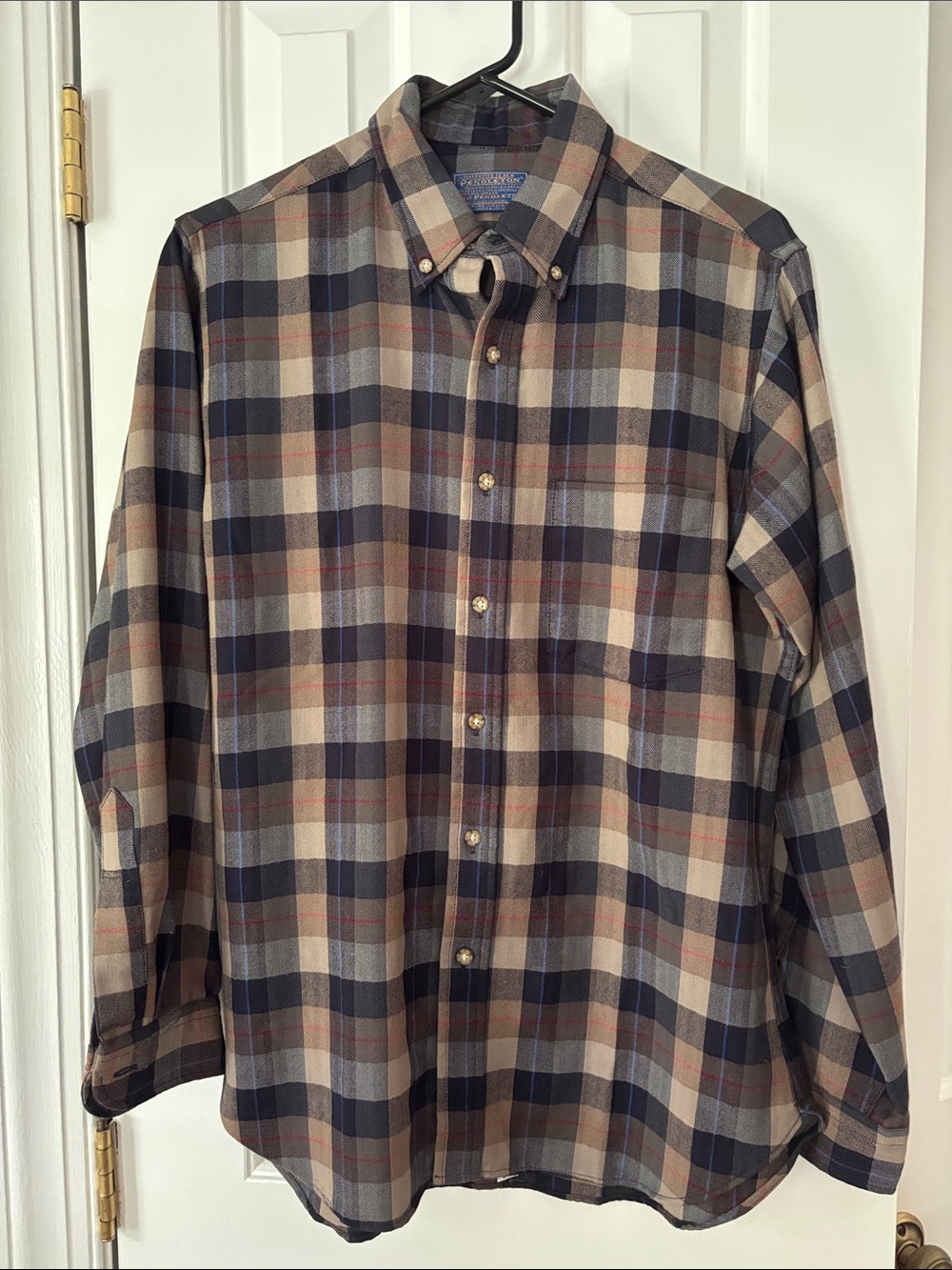 Pendleton Navy, Beige and Brown Plaid Button-Down Shirt